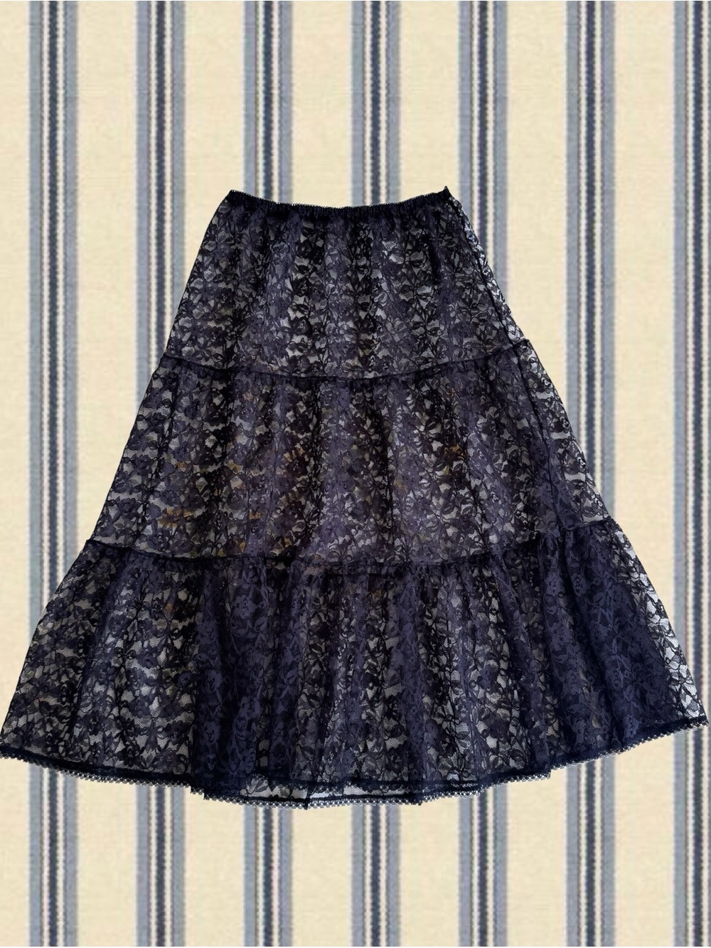 Tiered Black Lace Midi Skirt